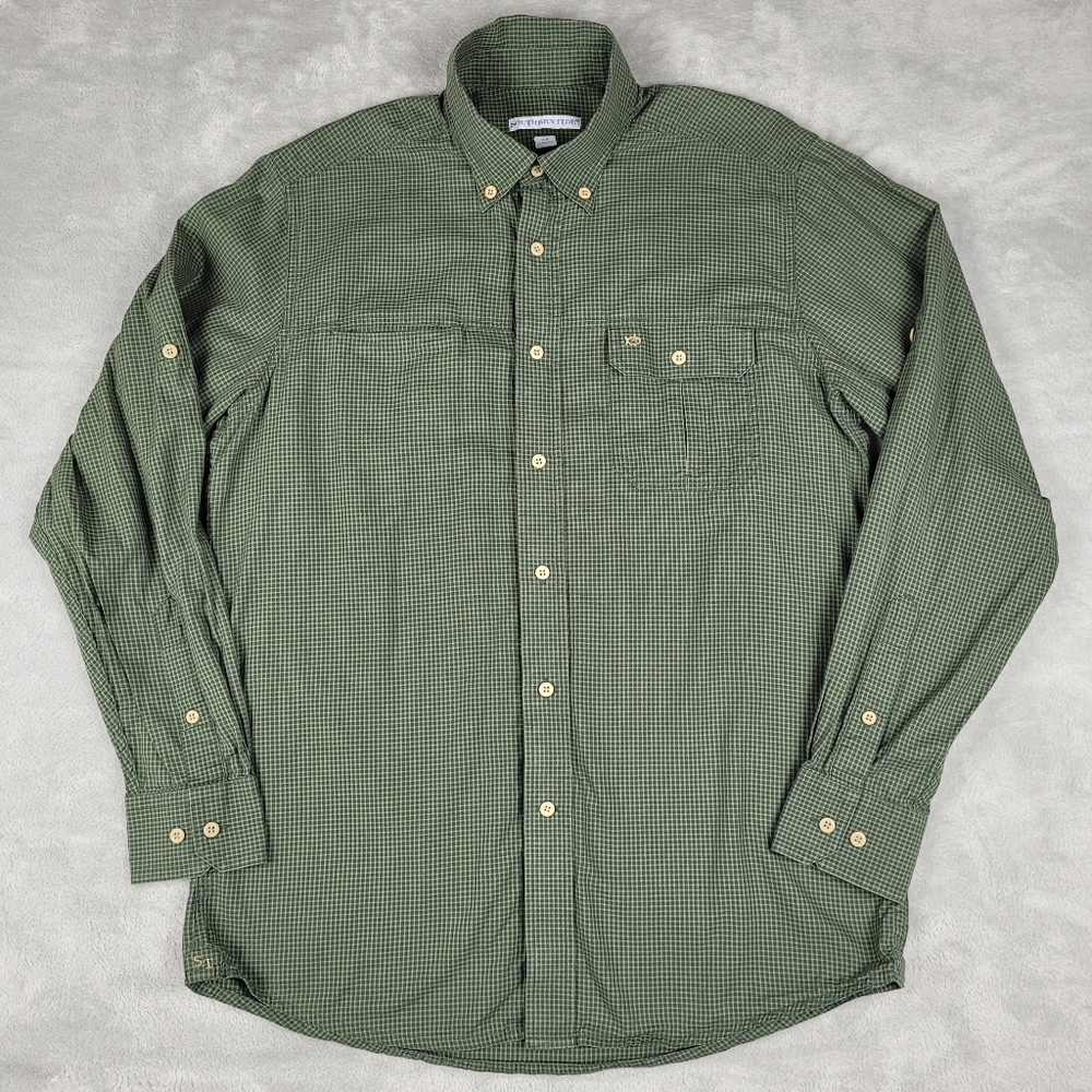 Southern Tide Men's Sport Shirt Green Plaid Long Sleeve Classic Fit Size M